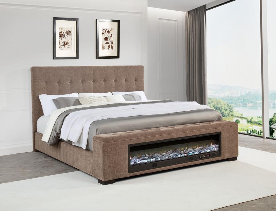Senna Upholstered Queen Audio Flame Visualizer Bed Brown view 2