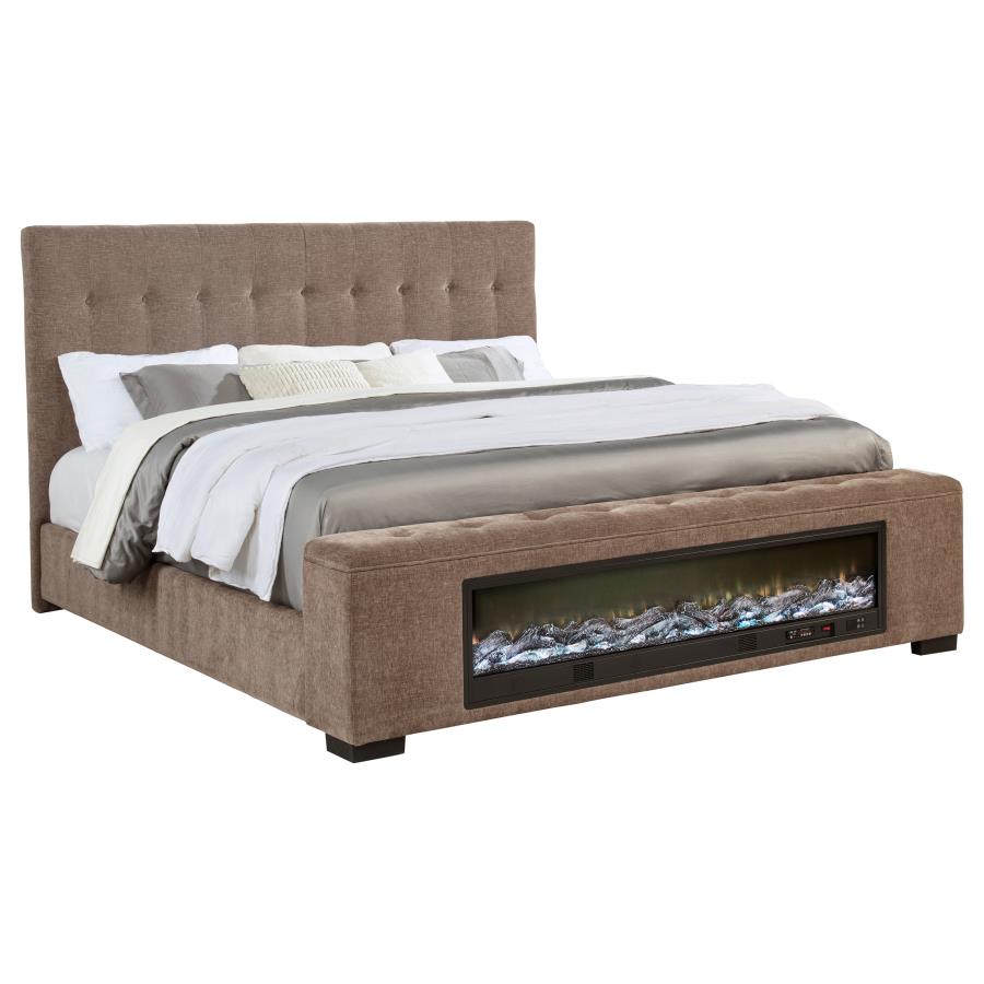 Senna Upholstered Queen Audio Flame Visualizer Bed Brown view 3