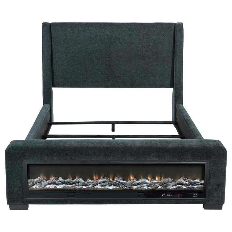 Preston Upholstered Eastern King Audio Flame Visualizer Bed Dark Blue view 4