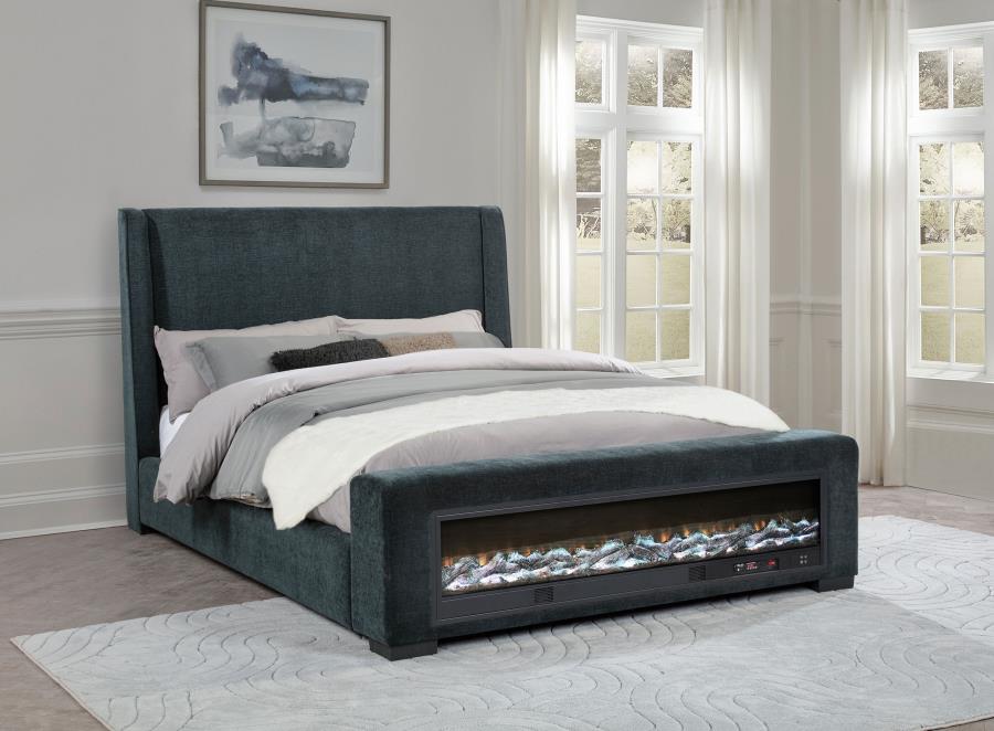 Preston Upholstered Queen Audio Flame Visualizer Bed Dark Blue view 2