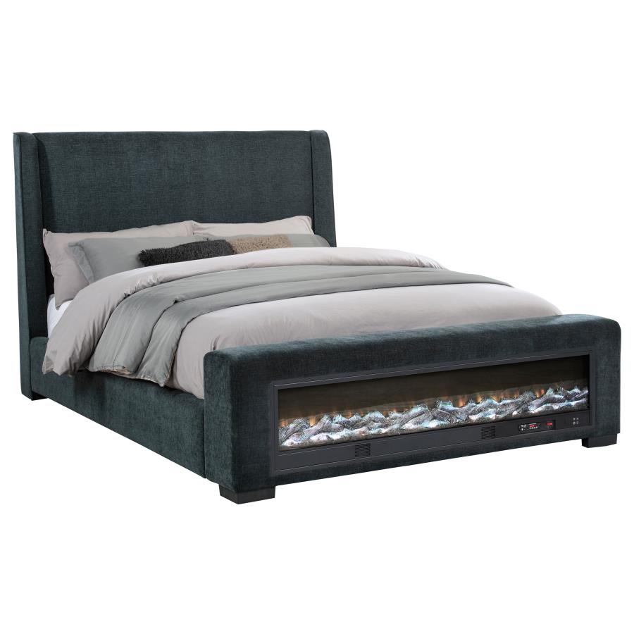 Preston Upholstered Queen Audio Flame Visualizer Bed Dark Blue view 3