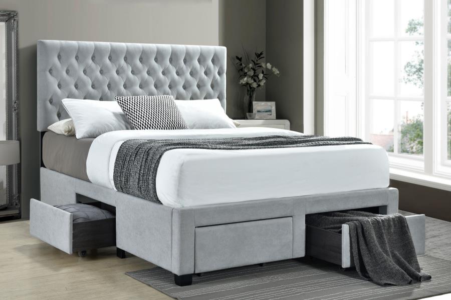 Soledad Upholstered Eastern King Storage Bed Light Grey view 2