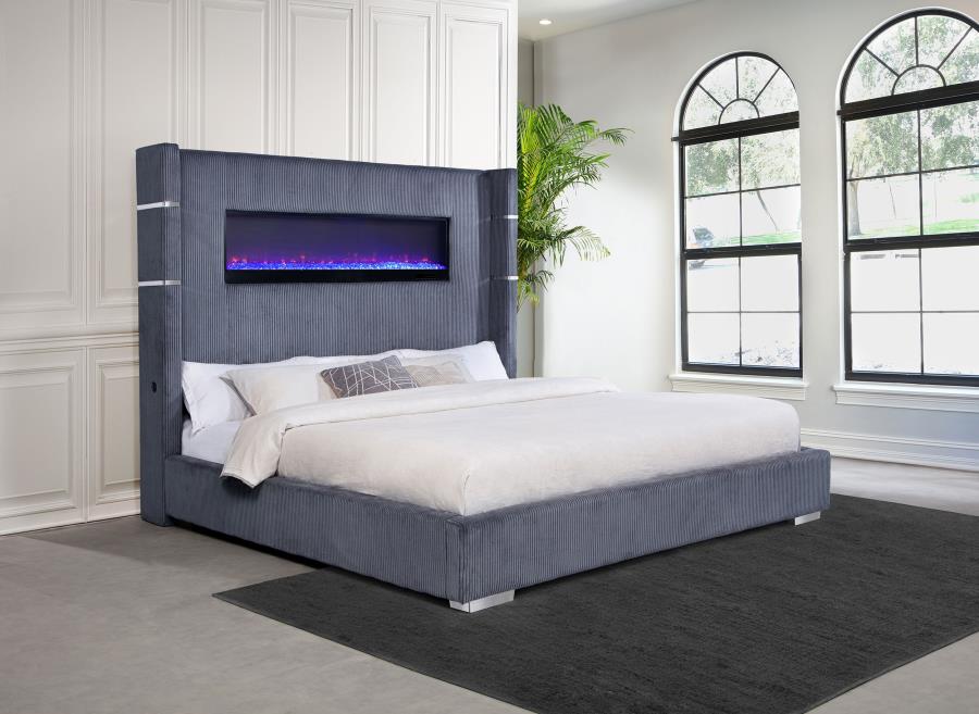 Tisdall Upholstered Eastern King Flame Visualizer Bed Grey view 2