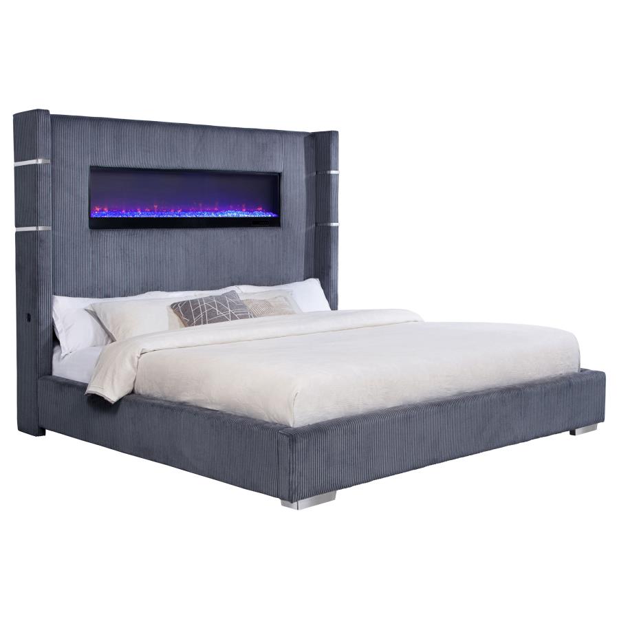 Tisdall Upholstered Eastern King Flame Visualizer Bed Grey view 3