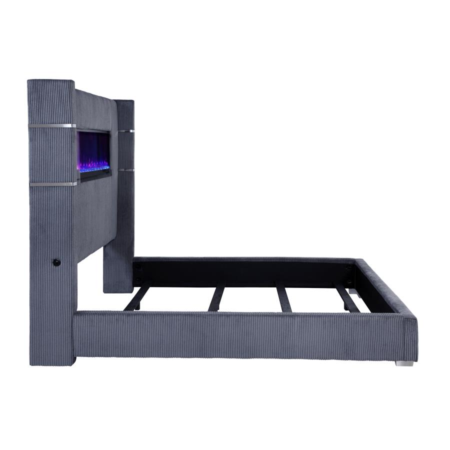 Tisdall Upholstered Eastern King Flame Visualizer Bed Grey view 5