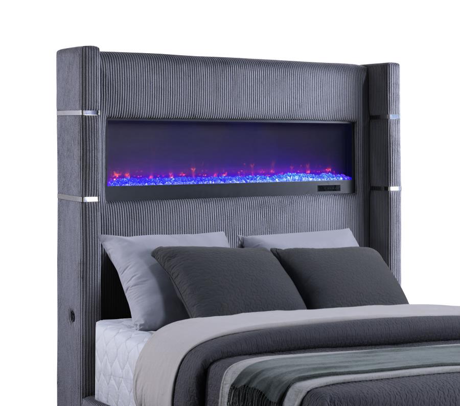 Tisdall Upholstered Eastern King Flame Visualizer Bed Grey view 6