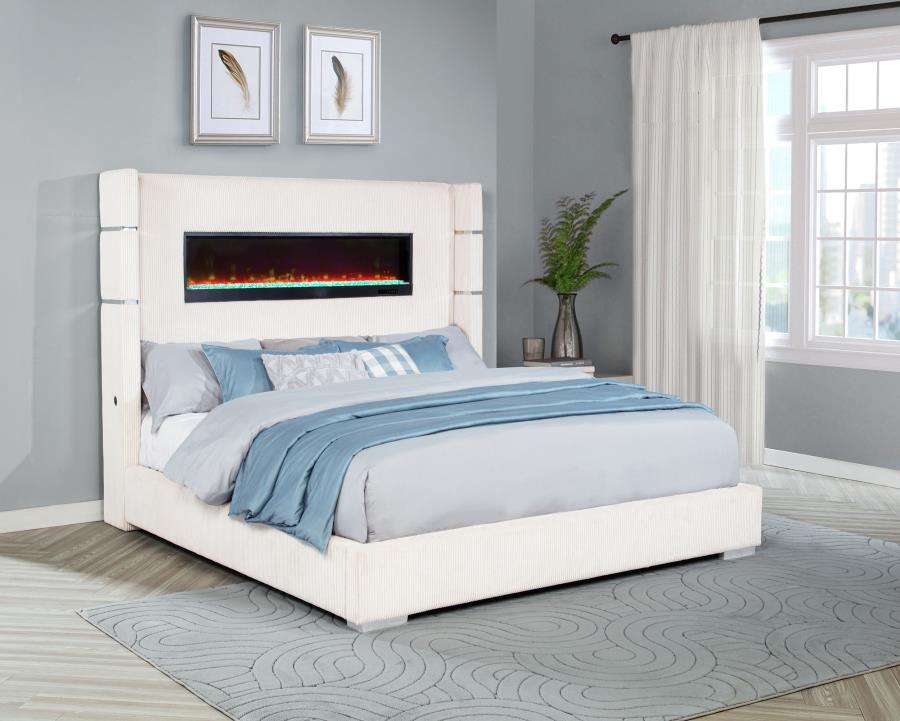 Tisdall Upholstered Eastern King Flame Visualizer Bed Cream view 2
