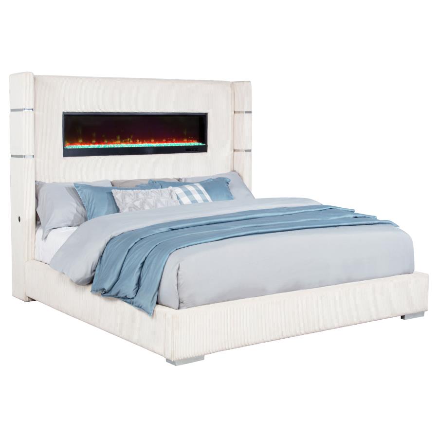 Tisdall Upholstered Eastern King Flame Visualizer Bed Cream view 3
