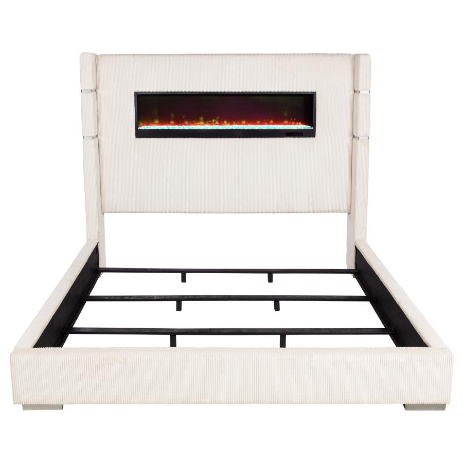 Tisdall Upholstered Eastern King Flame Visualizer Bed Cream view 4