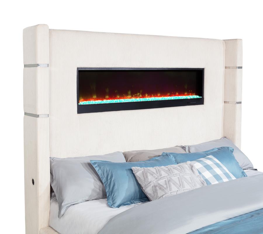 Tisdall Upholstered Eastern King Flame Visualizer Bed Cream view 7