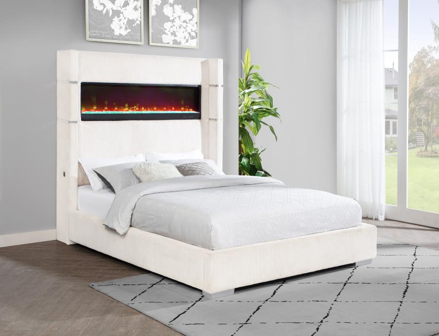 Tisdall Upholstered Queen Flame Visualizer Bed Cream view 2