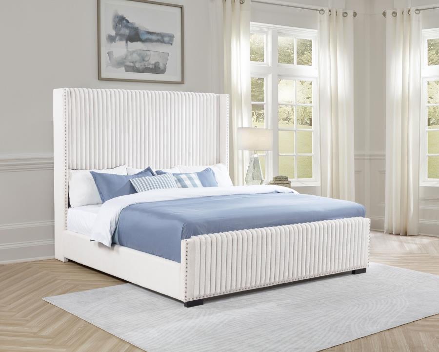 Natasha 65-inch Upholstered Eastern King Wingback Bed Cream view 2
