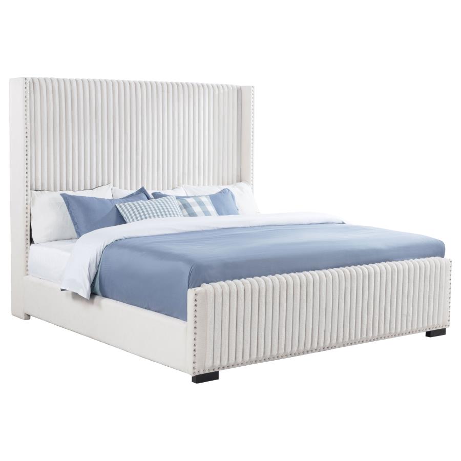 Natasha 65-inch Upholstered Eastern King Wingback Bed Cream view 3