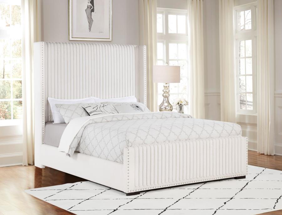 Natasha 65-inch Upholstered Queen Wingback Bed Cream view 2