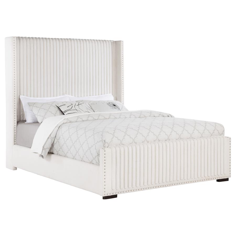 Natasha 65-inch Upholstered Queen Wingback Bed Cream view 3