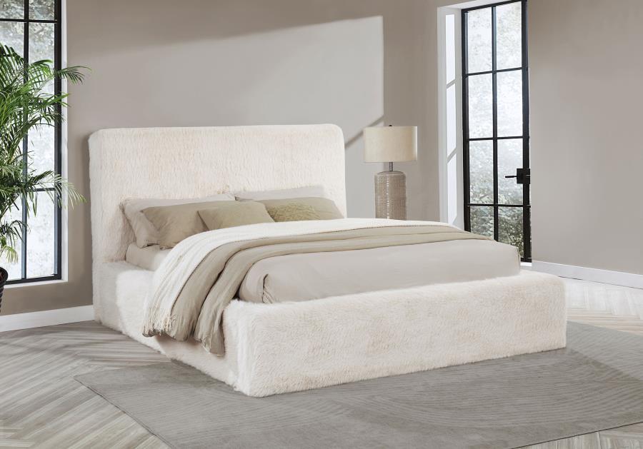 Rebecca Faux Fur Upholstered Queen Bed Cream view 2