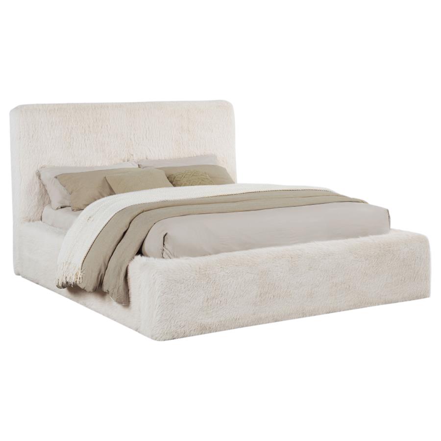 Rebecca Faux Fur Upholstered Queen Bed Cream view 3