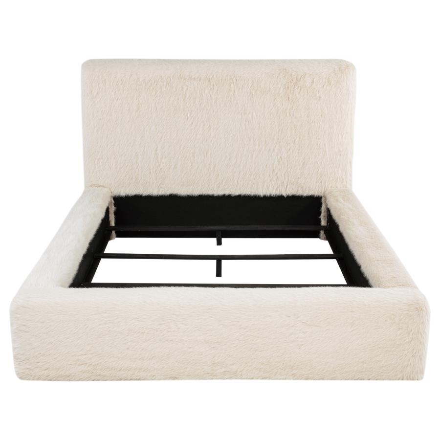 Rebecca Faux Fur Upholstered Queen Bed Cream view 4