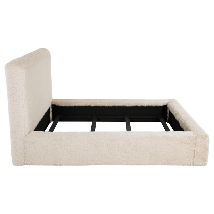 Rebecca Faux Fur Upholstered Queen Bed Cream view 6