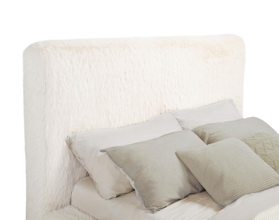 Rebecca Faux Fur Upholstered Queen Bed Cream view 7