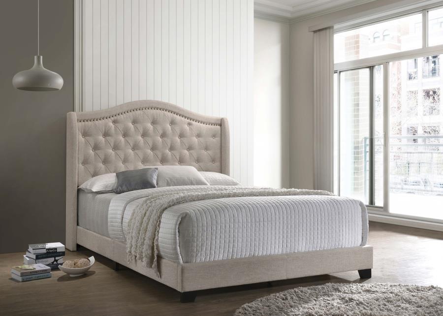 Sonoma Upholstered Queen Wingback Bed Beige view 2