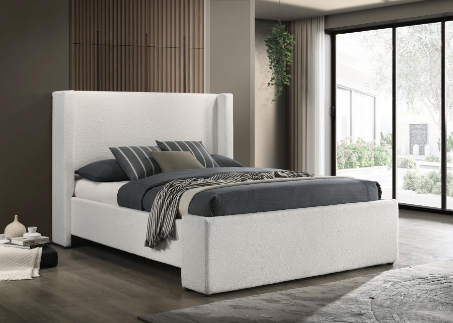 Alamosa Boucle Upholstered Queen Wingback Bed White view 2