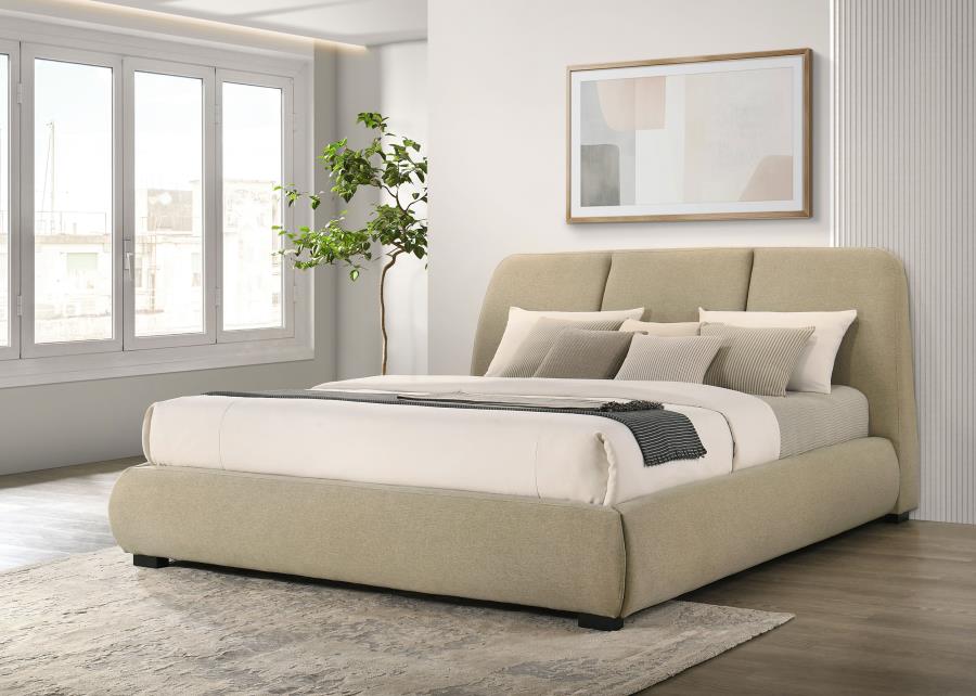 Mokena 46-inch Upholstered Eastern King Platform Bed Brown view 2