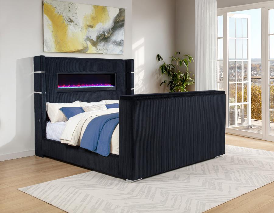 Tisdall Eastern King Flame Visualizer Wingback TV Bed Black view 2
