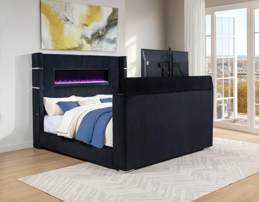 Tisdall Eastern King Flame Visualizer Wingback TV Bed Black view 3