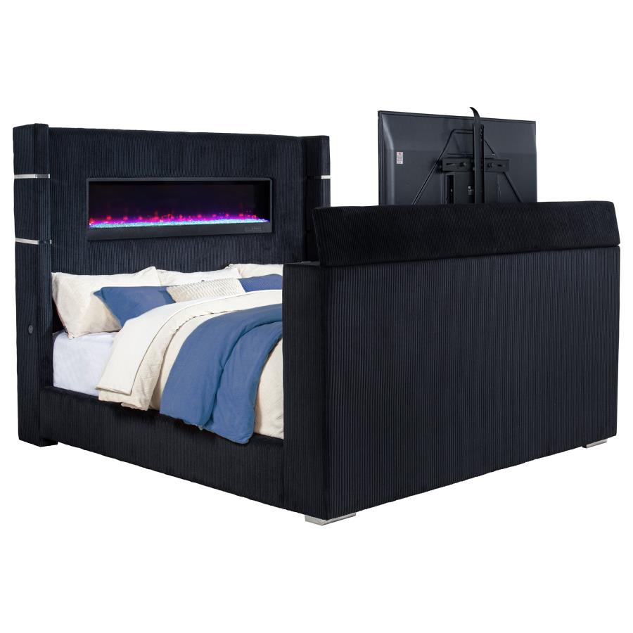 Tisdall Eastern King Flame Visualizer Wingback TV Bed Black view 4