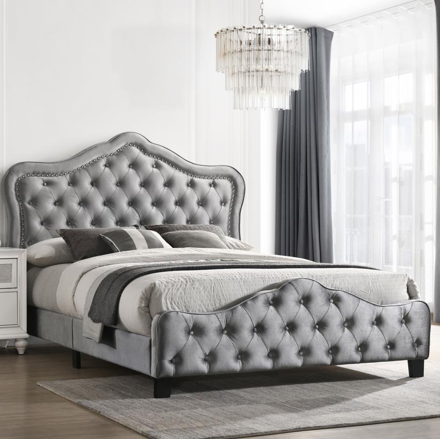 Bella Upholstered Eastern King Panel Bed Grey view 2