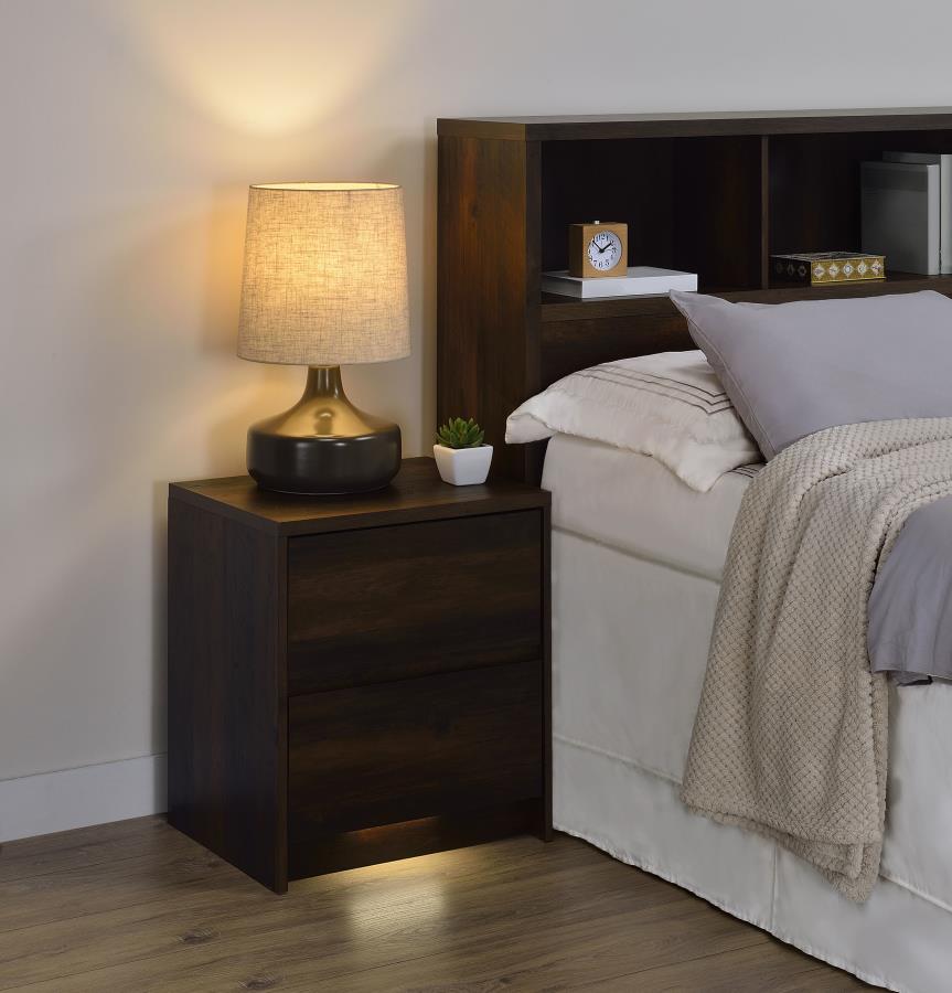 Westpark 2-drawer Nightstand LED Lights and USB Dark Pine view 3