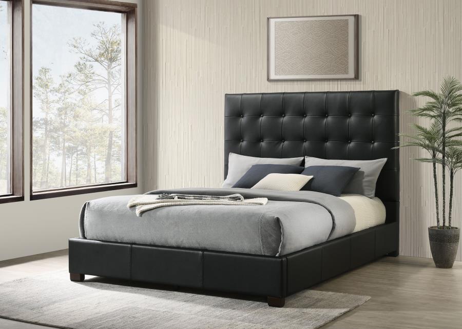 Medley Genuine Leather Queen Panel Platform Bed Black view 2