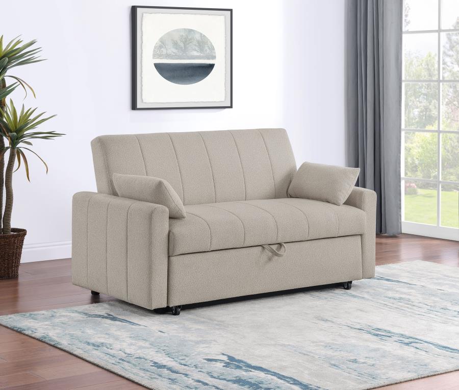 Portland Boucle Upholstered Sleeper Sofa Bed Latte view 2