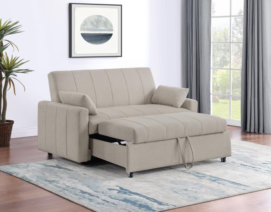 Portland Boucle Upholstered Sleeper Sofa Bed Latte view 3