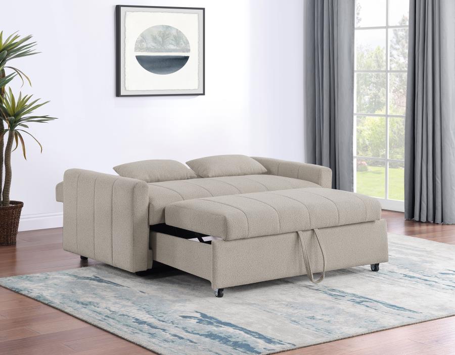 Portland Boucle Upholstered Sleeper Sofa Bed Latte view 4