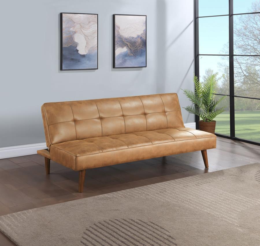Jenson Upholstered Tufted Convertible Sofa Bed Saddle Brown view 2