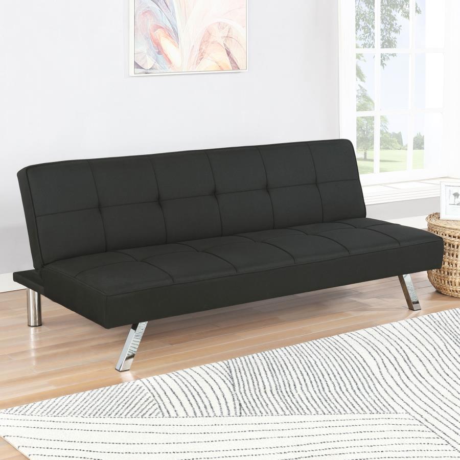 Joel Upholstered Tufted Convertible Sofa Bed Black view 2