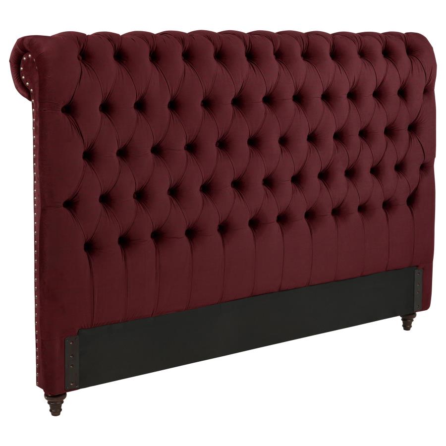 Devon 57-inch Upholstered Eastern King Headboard Wine Red — Bedroom Furniture