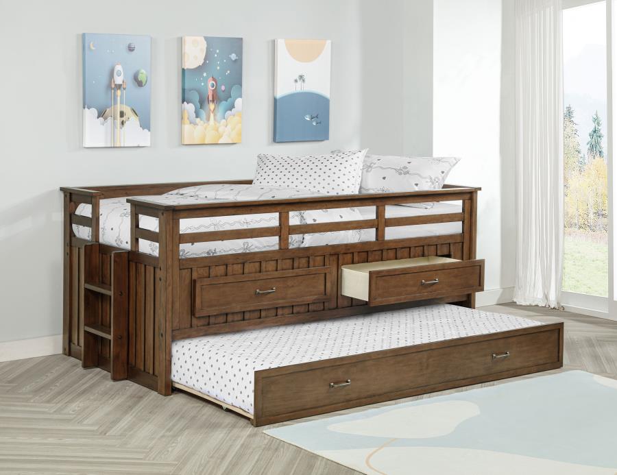 Carlsbad Wood Twin Captains Bed With Trundle Medium Brown view 2