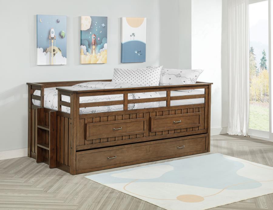 Carlsbad Wood Twin Captains Bed With Trundle Medium Brown view 3