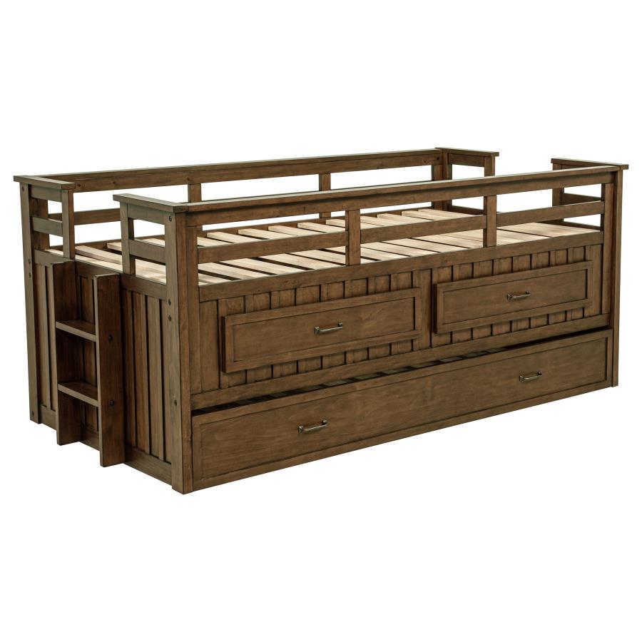 Carlsbad Wood Twin Captains Bed With Trundle Medium Brown view 4