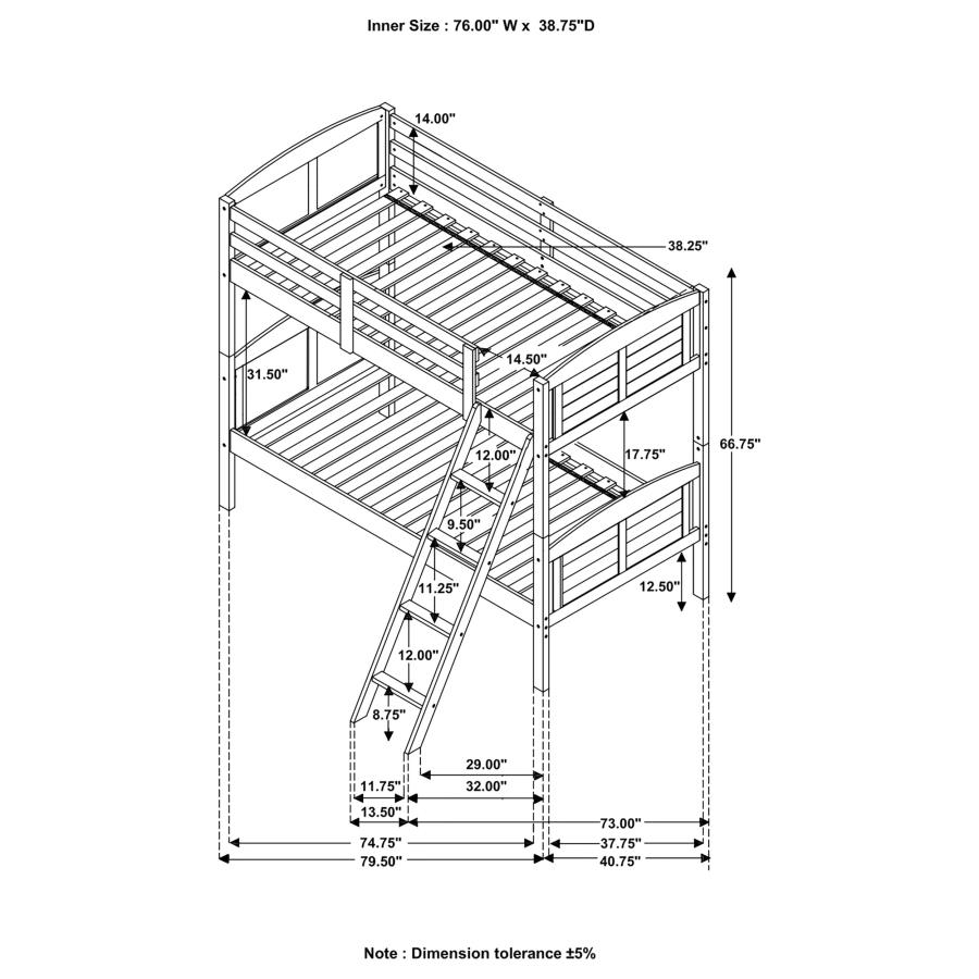 Flynn Wood Twin Over Twin Bunk Bed with Mattress Weathered Brown view 4
