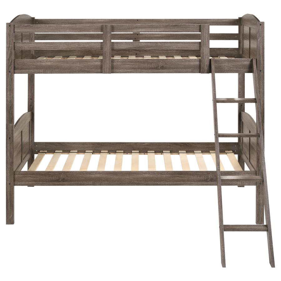 Flynn Wood Twin Over Twin Bunk Bed Weathered Brown view 3
