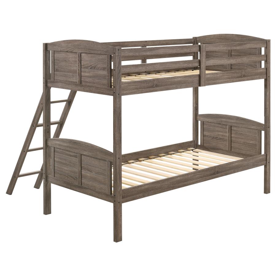 Flynn Wood Twin Over Twin Bunk Bed Weathered Brown view 4