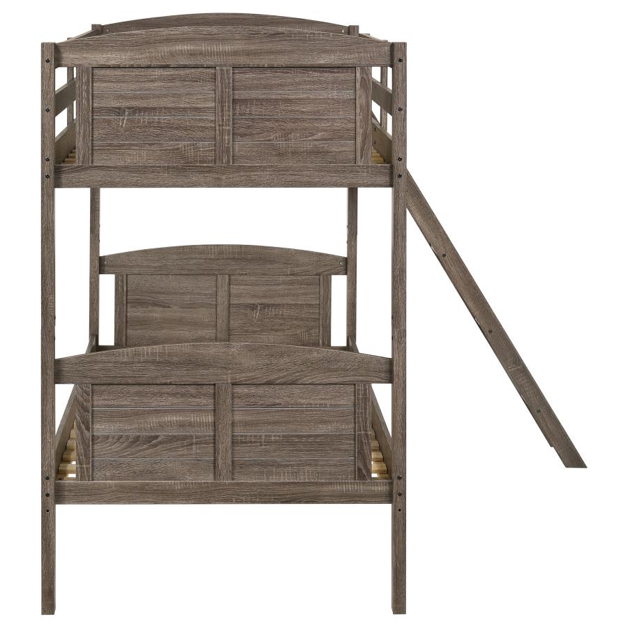 Flynn Wood Twin Over Twin Bunk Bed Weathered Brown view 5