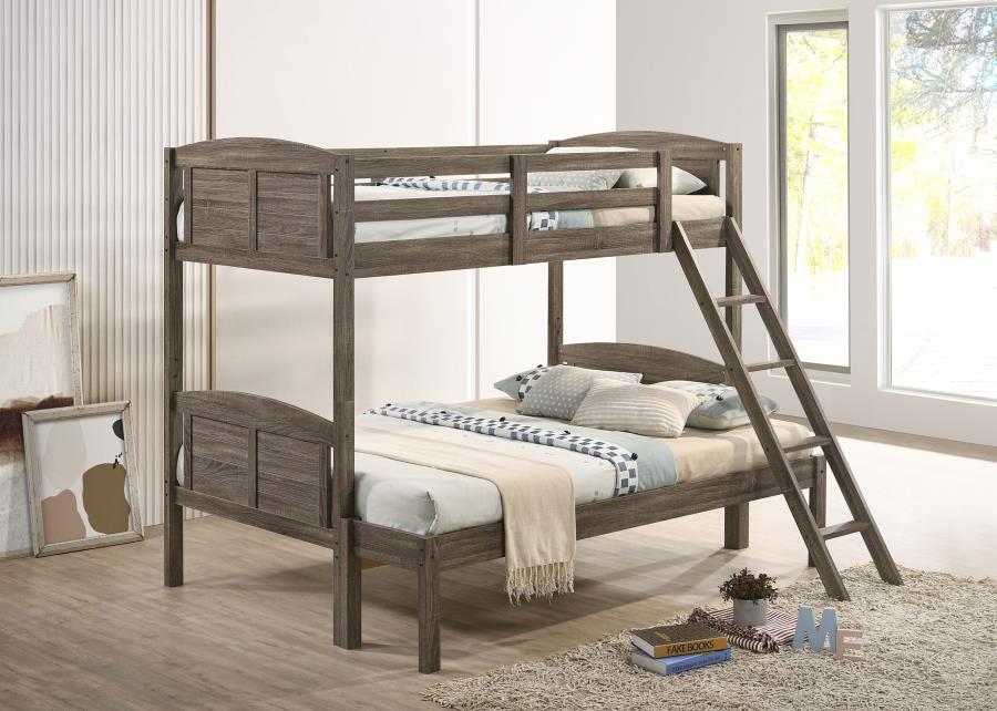 Flynn Wood Twin Over Full Bunk Bed with Mattress Weathered Brown view 2