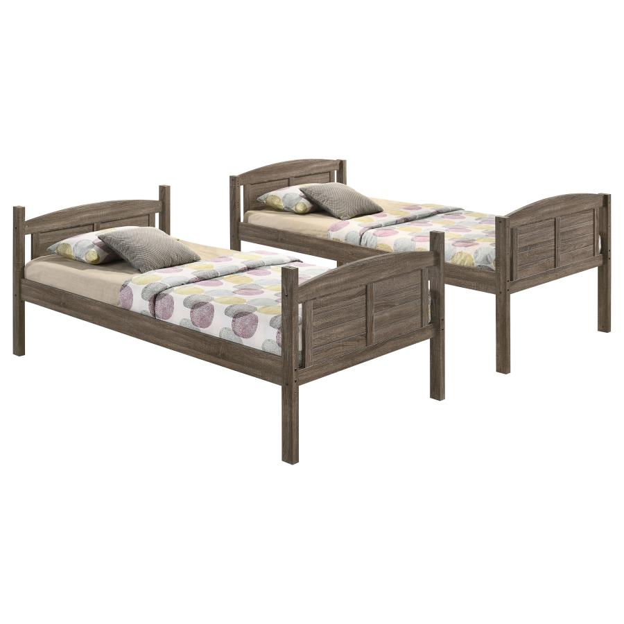 Flynn Wood Twin Over Full Bunk Bed with Mattress Weathered Brown view 3