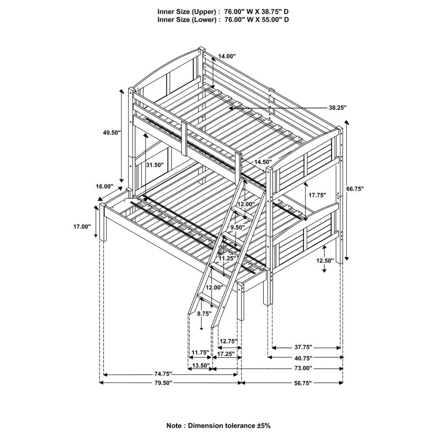 Flynn Wood Twin Over Full Bunk Bed with Mattress Weathered Brown view 4