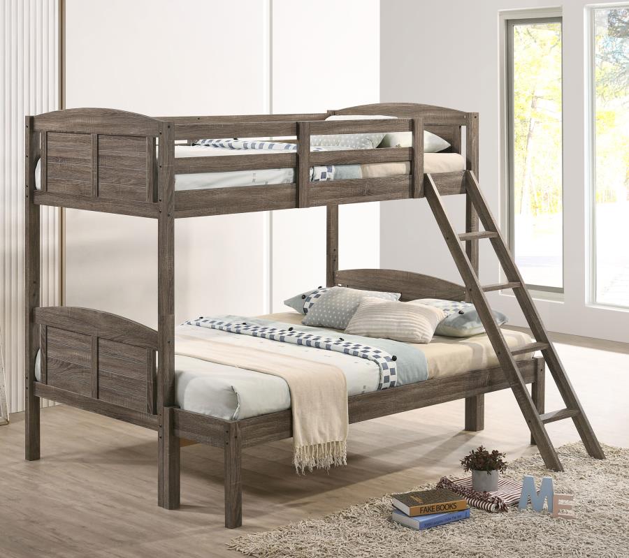 Flynn Wood Twin Over Full Bunk Bed Weathered Brown view 2